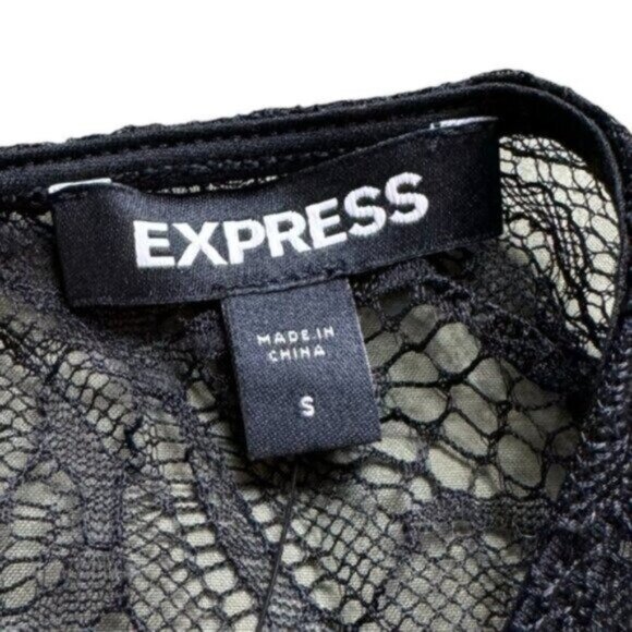 NWT Express Black Lace with White Embroidering Fancy Dressy Party Blouse Small - Picture 10 of 10